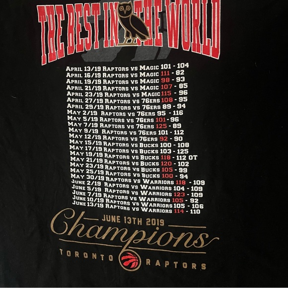 OVO Toronto Raptors Best in the World 2019 Champions Drake T Shirt Mens Small - Picture 6 of 9